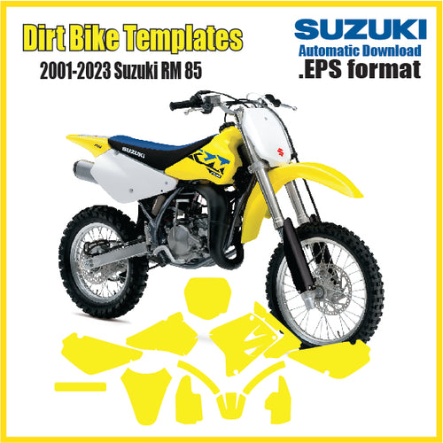 This vector motocross template is for the 2001 - 20023 Suzuki RM 85. It has cut lines, bleed lines and also gas tank fume vent cuts. 